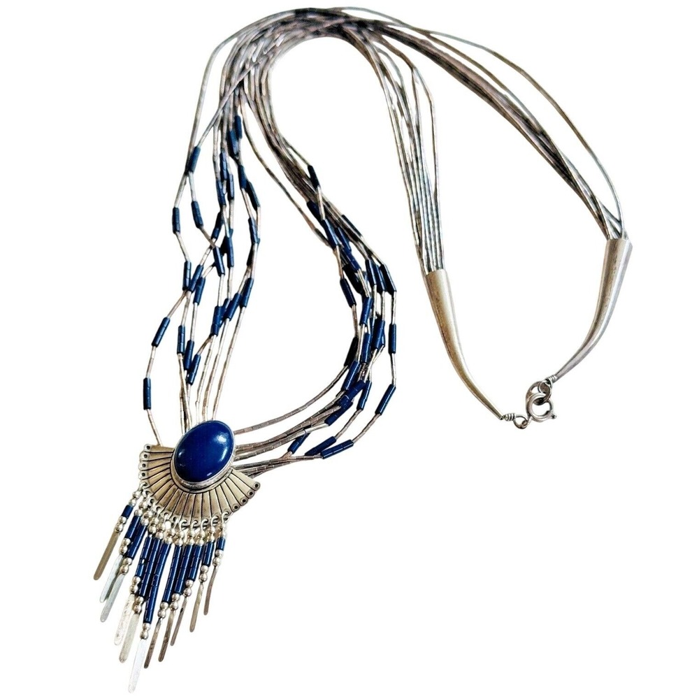 VTG Navajo Carolyn‎ Pollack necklace waterfall multi Lapis Lazuli Sterling 925